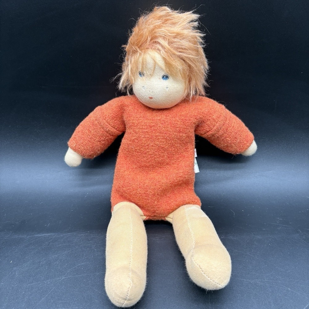 Nanchen Natur Vintage Boy Doll Orange Wool Germany Waldorf Style‎ 12"